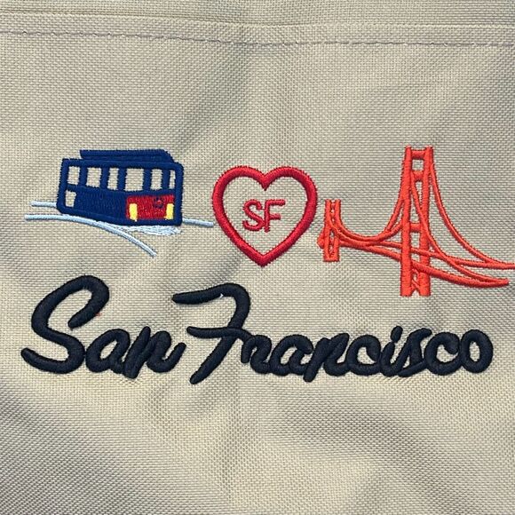 NWT San Francisco Skyline Tote Bag Unisex Large Cream Black Embroidered Lanza - Picture 3 of 15
